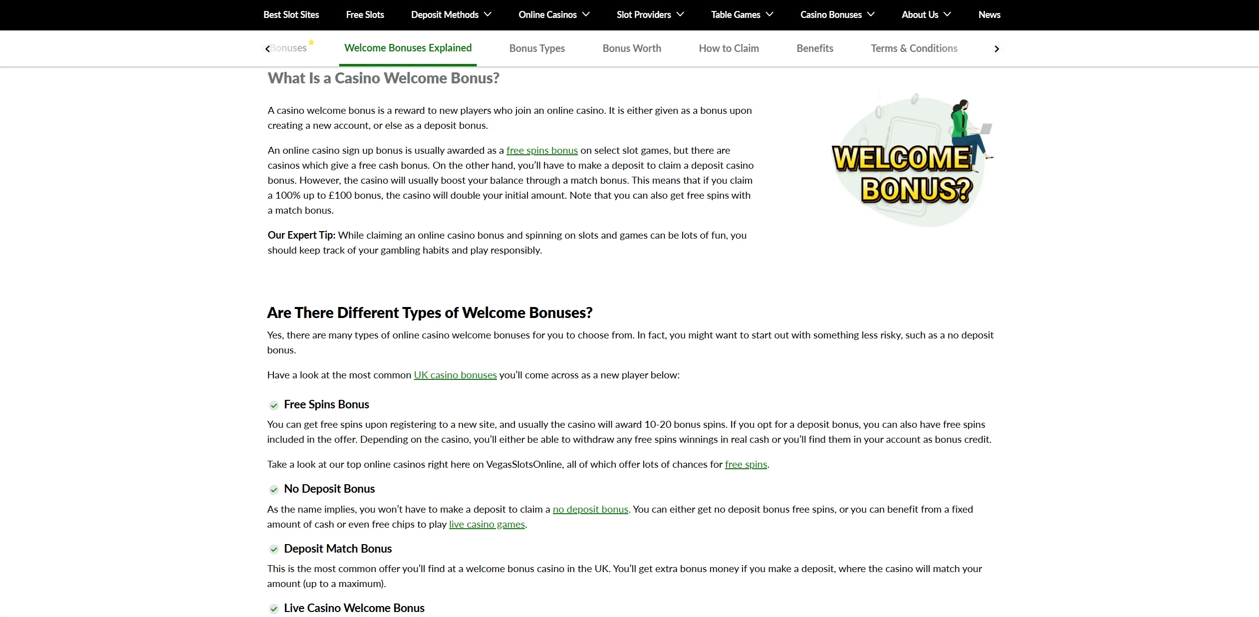 Screenshot of Vegasslotsonline.com - Casino Welcome Bonus – Best SA Welcome Bonus Casino